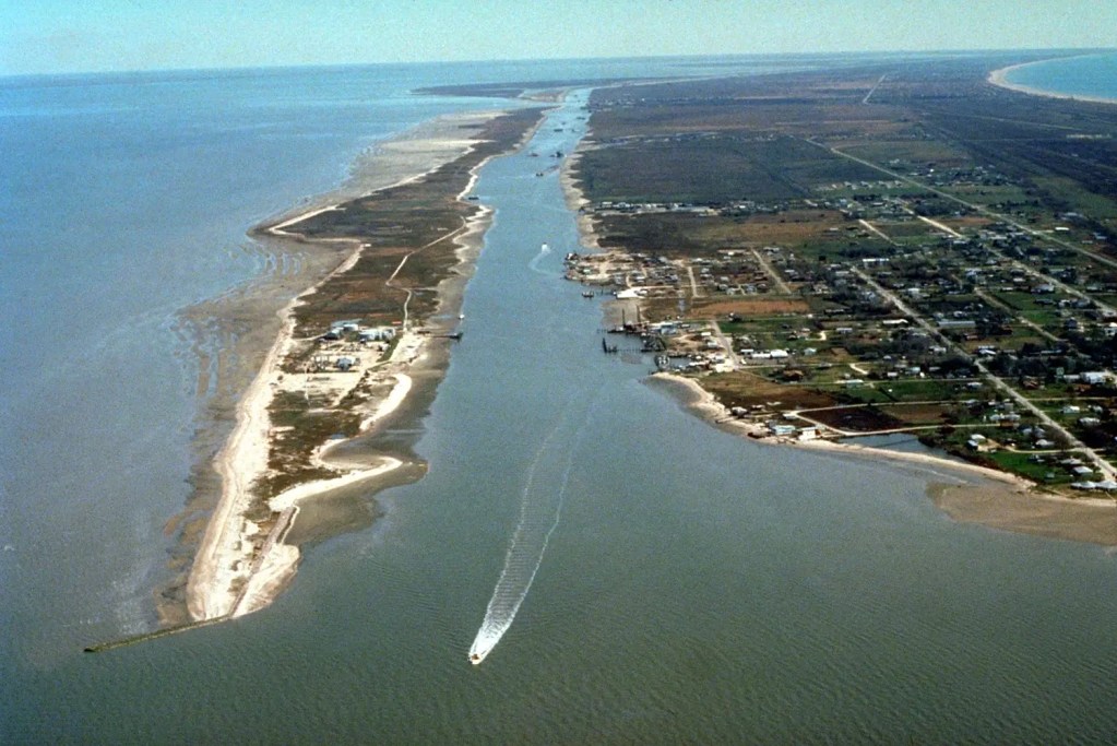 East Galveston bay Texas aerial view
