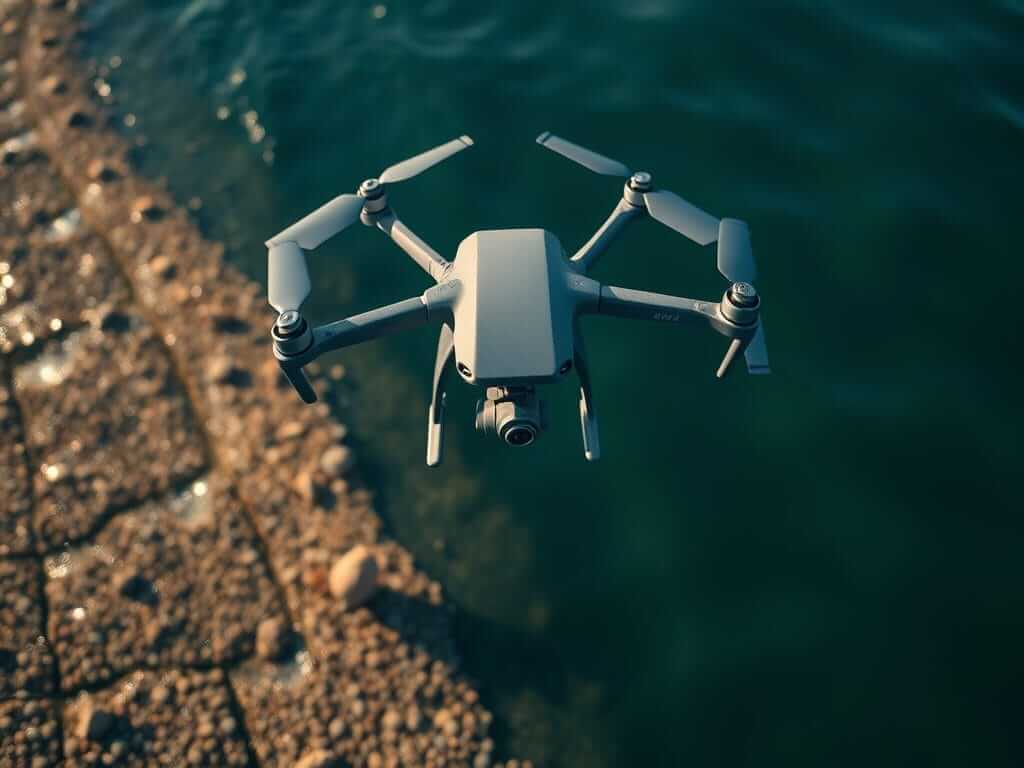 Drone capturing an overhead view of oyster restoration teams deploying spat along mapped-out sections of a new reef in the Chesapeake Bay