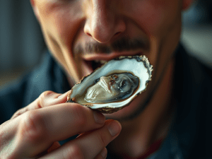 a person eating an oyster