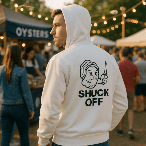 Shuck Off White Zip Hoodie – Unisex Oyster Shucking Hoodie