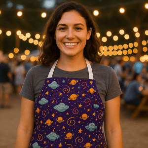 Oyster Galaxy Chef Apron – Premium Twill Apron with Cartoon Oyster UFO Design