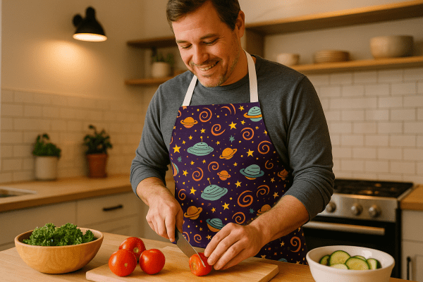 Oyster Galaxy Chef Apron – Premium Twill Apron with Cartoon Oyster UFO Design - Image 5