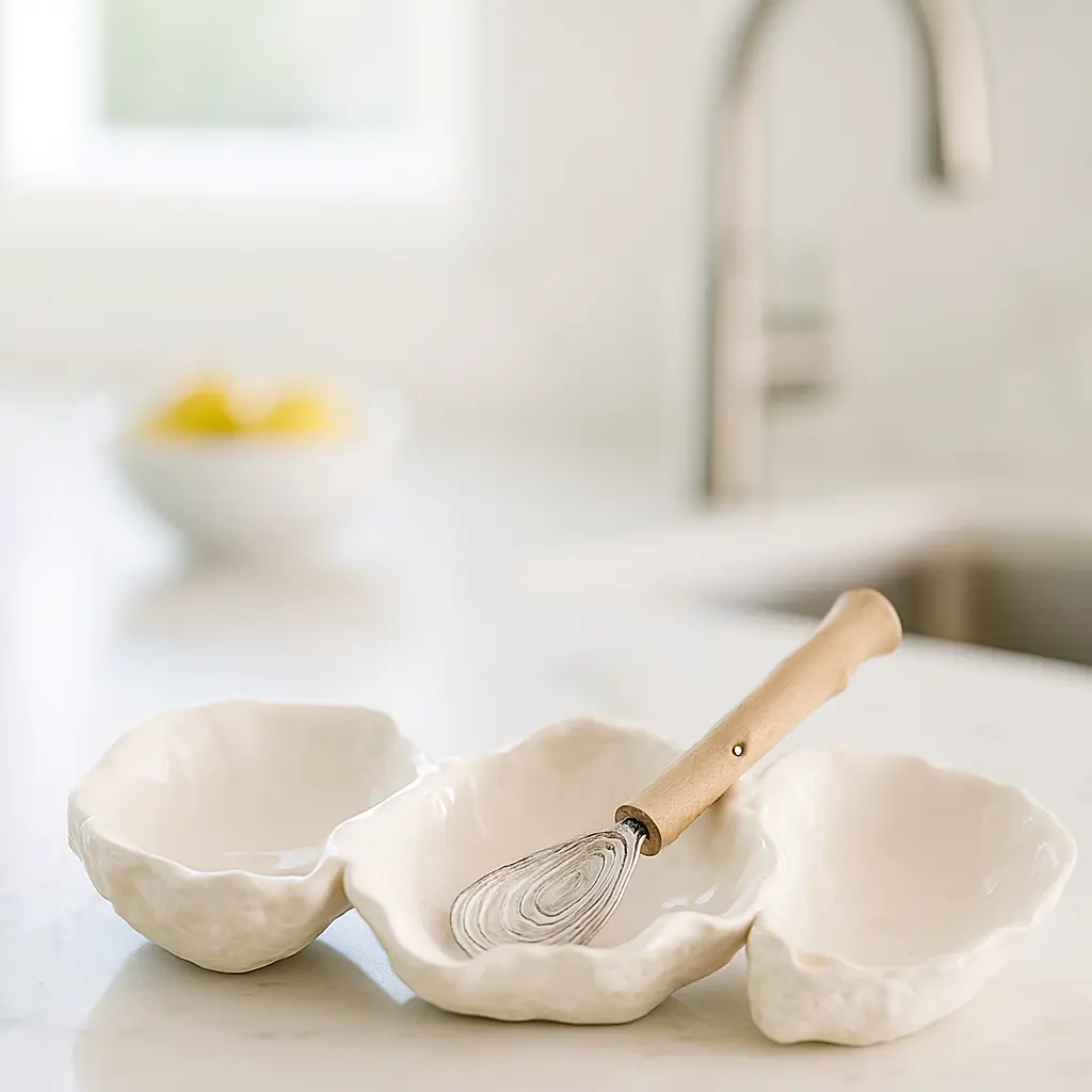 Mud Pie oyster-shaped triple dip serving set for sauces